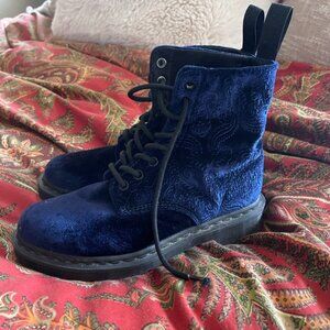Dr. Martens 1460 Blue Brocade Velvet Boots Size US Ladies 6 EUC!!!